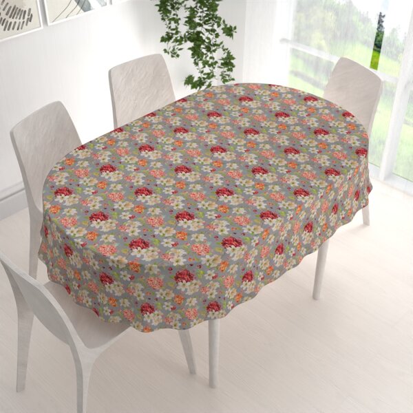 Biante Dekorační oválný ubrus PML-092 Hortenzie a lilie na šedém 50x100 cm