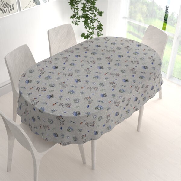 Biante Dekorační oválný ubrus PML-097 Levandule a kola na šedém režném 50x100 cm