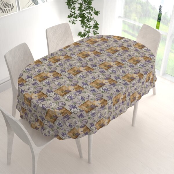 Biante Dekorační oválný ubrus PML-099 Levandule s motýlky a srdíčky na béžovém 50x100 cm