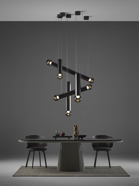Designové závěsné svítidlo Brokis Prisma double small 1000, PC1318 Povrch Montury: žlutý zinek pískovaný + matný lak, Barva skla: Šedá kouřová - transparentní sklo, Povrchová úprava baldachýnu: žlutý zinek pískovaný + matný lak