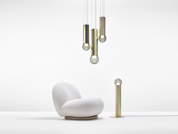 Designové závěsné svítidlo Brokis Prisma small 700, PC1312 Povrch Montury: žlutý zinek pískovaný + matný lak, Barva skla: Šedá kouřová - transparentní sklo, Povrchová úprava baldachýnu: žlutý zinek pískovaný + matný lak