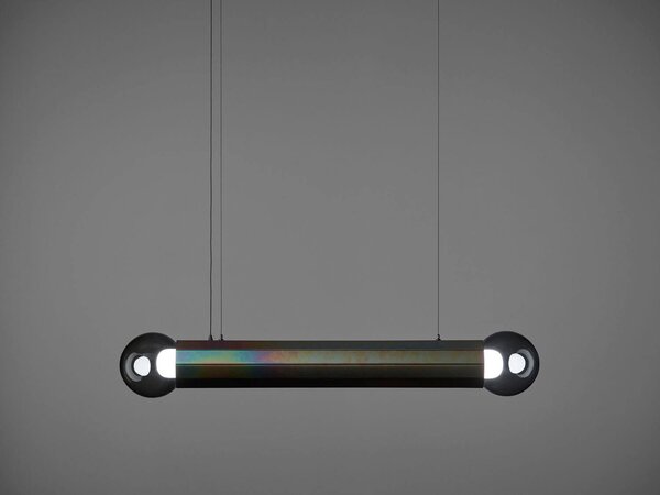 Designové závěsné svítidlo Brokis Prisma double large 1000, PC1315 Povrch Montury: žlutý zinek pískovaný + matný lak, Barva skla: Šedá kouřová - transparentní sklo, Povrchová úprava baldachýnu: žlutý zinek pískovaný + matný lak