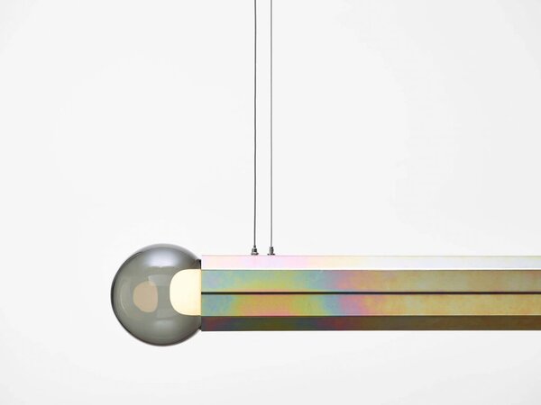 Designové závěsné svítidlo Brokis Prisma double small 1000, PC1318 Povrch Montury: žlutý zinek pískovaný + matný lak, Barva skla: Šedá kouřová - transparentní sklo, Povrchová úprava baldachýnu: žlutý zinek pískovaný + matný lak