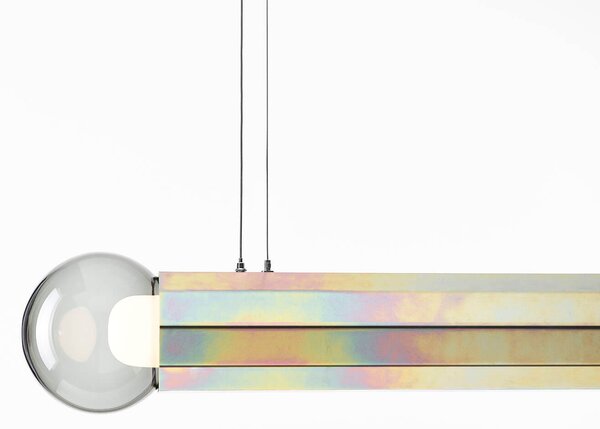 Designové závěsné svítidlo Brokis Prisma double large 1000, PC1315 Povrch Montury: žlutý zinek pískovaný + matný lak, Barva skla: Šedá kouřová - transparentní sklo, Povrchová úprava baldachýnu: žlutý zinek pískovaný + matný lak