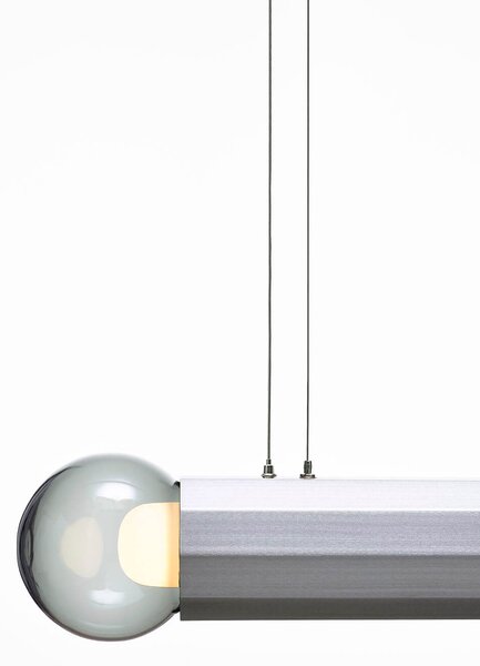 Designové závěsné svítidlo Brokis Prisma double small 700, PC1314 Povrch Montury: žlutý zinek pískovaný + matný lak, Barva skla: Šedá kouřová - transparentní sklo, Povrchová úprava baldachýnu: žlutý zinek pískovaný + matný lak