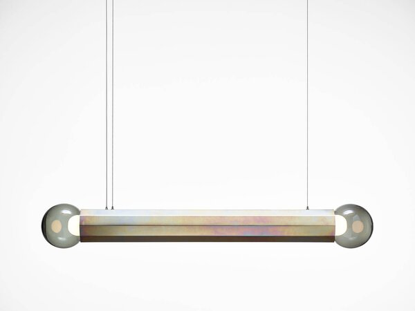 Designové závěsné svítidlo Brokis Prisma double large 1000, PC1315 Povrch Montury: žlutý zinek pískovaný + matný lak, Barva skla: Šedá kouřová - transparentní sklo, Povrchová úprava baldachýnu: žlutý zinek pískovaný + matný lak
