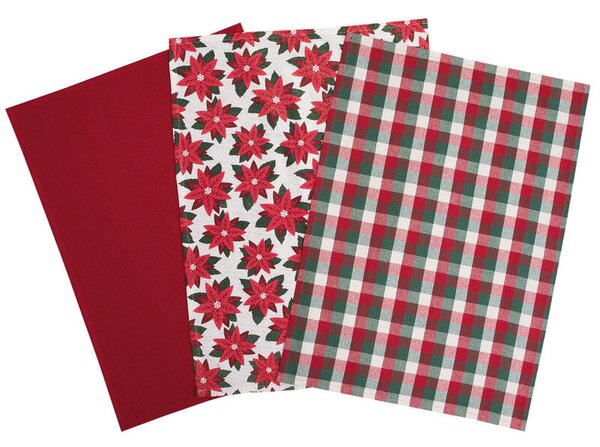 Utěrka TRIO - dárkový set 3 ks hvězda+uni+kostky červená 50 x 70 cm