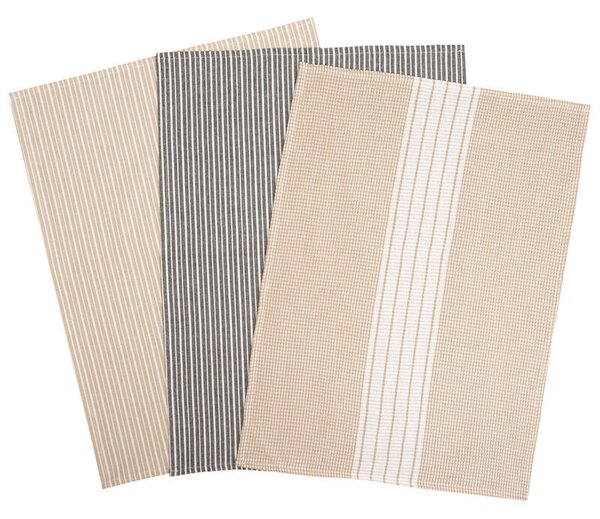 Utěrka TRIO - dárkový set 3 ks proužky béžová+šedá 50 x 70 cm