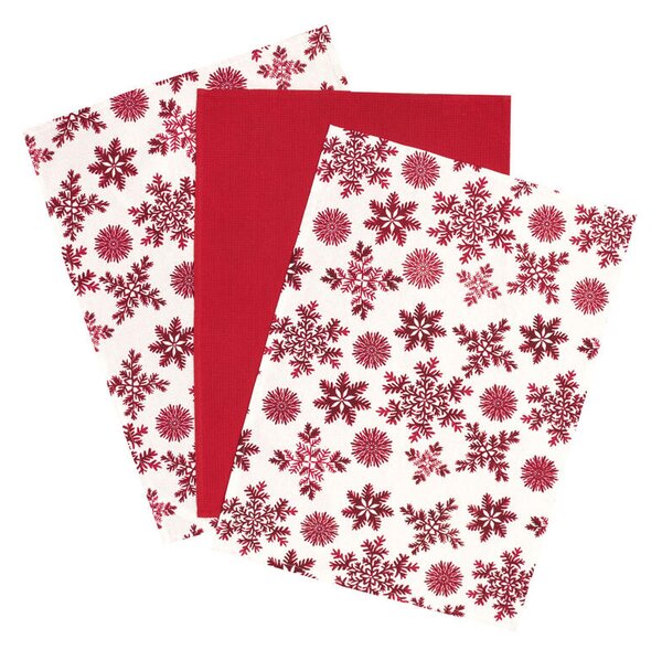 Utěrka TRIO - dárkový set 3 ks uni+2 vločky bíločervená 50 x 70 cm