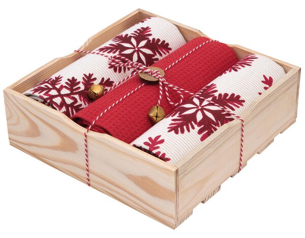 Utěrka TRIO - dárkový set 3 ks uni+2 vločky bíločervená 50 x 70 cm