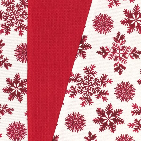 Utěrka TRIO - dárkový set 3 ks uni+2 vločky bíločervená 50 x 70 cm