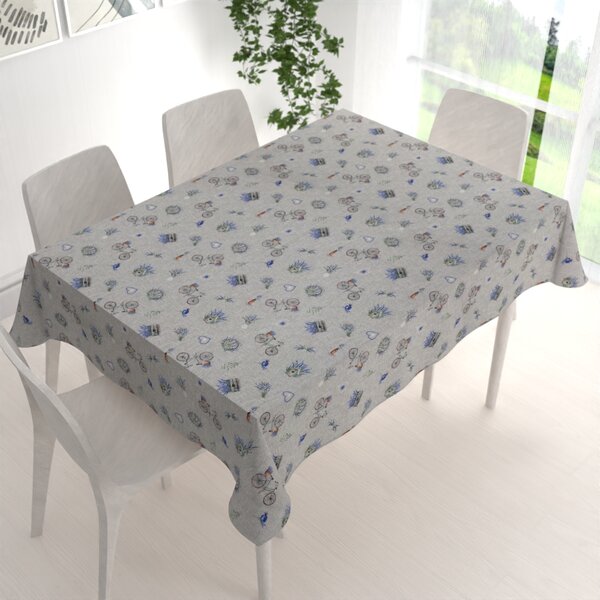 Biante Dekorační obdélníkový ubrus PML-097 Levandule a kola na šedém režném 50x100 cm