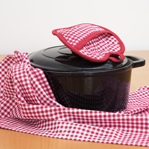 Chňapka SRDCE + utěrka - dárkový set kostička červenobílá 20 x 20 cm + 50 x 70 cm