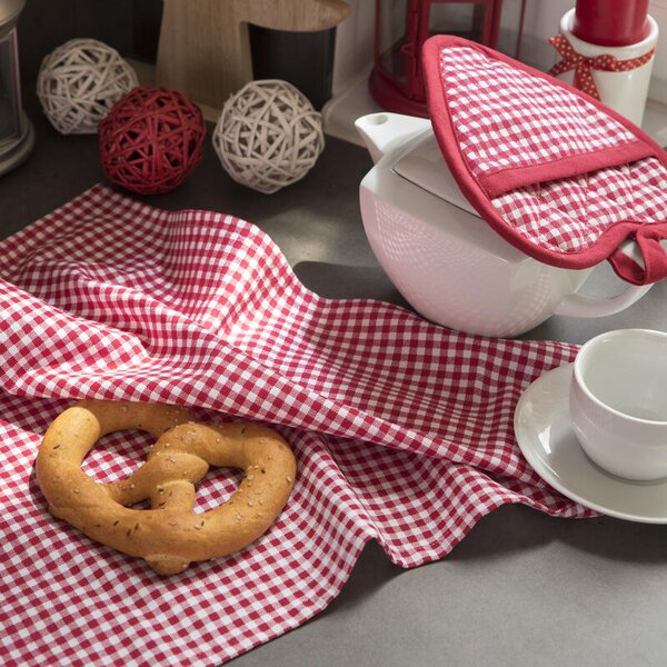 Chňapka SRDCE + utěrka - dárkový set kostička červenobílá 20 x 20 cm + 50 x 70 cm