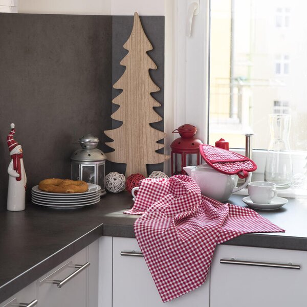 Chňapka SRDCE + utěrka - dárkový set kostička červenobílá 20 x 20 cm + 50 x 70 cm