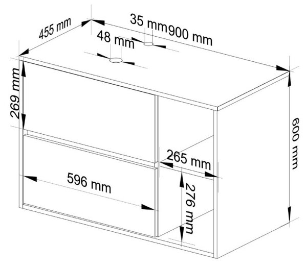 Skříňka pod umyvadlo VAMI W90 2SZ bílá / garafitová / šedá