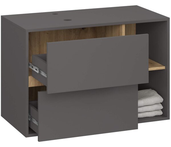 Skříňka pod umyvadlo VAMI W90 2SZ grafitová / šedá / dub artisan