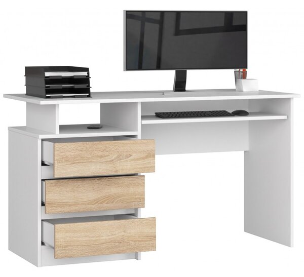 Počítačový stůl CLP 135cm bílá/dub sonoma