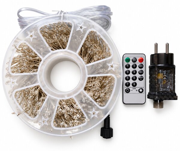 Vánoční LED mikro řetěz 50 m, 1500 LED, modrá, 8 programů, dálkové ovládání