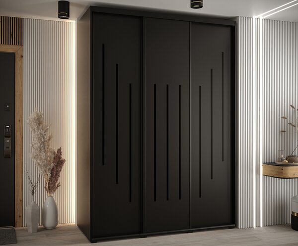 Šatní skříň s posuvnými dveřmi DAVOS 8, 170cm | Černá / černé pojezdy