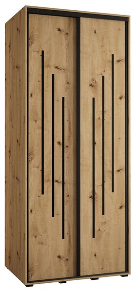 Šatní skříň s posuvnými dveřmi DAVOS 8, 100cm | DUB Artisan / černé pojezdy