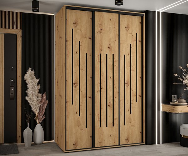 Šatní skříň s posuvnými dveřmi DAVOS 8, 160cm | DUB Artisan / černé pojezdy