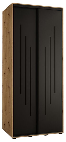 Šatní skříň s posuvnými dveřmi DAVOS 8, 100cm | DUB Artisan / černá / černé pojezdy