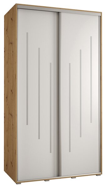 Šatní skříň s posuvnými dveřmi DAVOS 8, 140cm | DUB Artisan / bílá / stříbrné