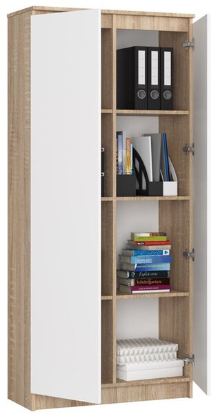 Regál R 80 cm CLP 4 dvířka 8 poliček dub sonoma/bílá