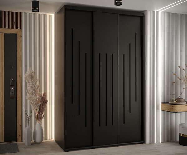 Šatní skříň s posuvnými dveřmi DAVOS 8, 160cm | Černá / černé pojezdy
