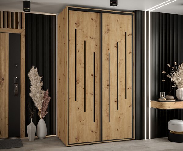 Šatní skříň s posuvnými dveřmi DAVOS 8, 140cm | DUB Artisan / černé pojezdy