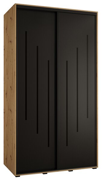 Šatní skříň s posuvnými dveřmi DAVOS 8, 140cm | DUB Artisan / černá / černé pojezdy