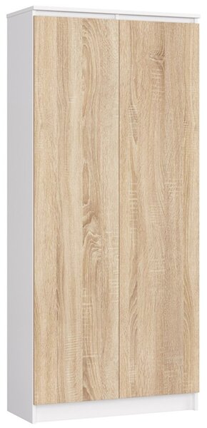 Regál R 80 cm CLP 2 dvířka 8 poliček bílá/dub sonoma
