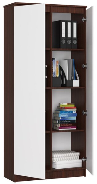 Regál R 80 cm CLP 2 dvířka 8 poliček wenge/bílá
