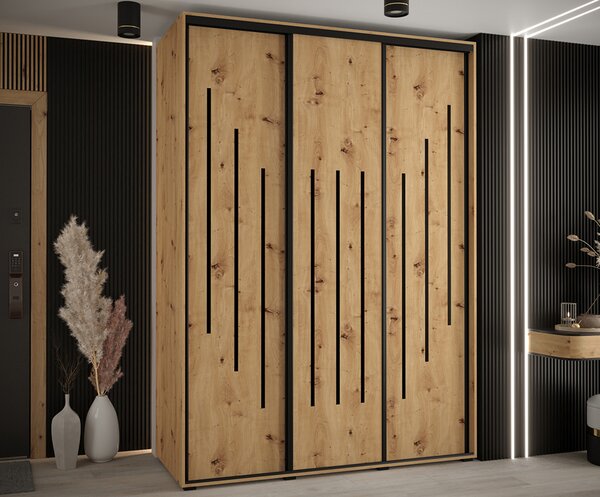 Šatní skříň s posuvnými dveřmi DAVOS 8, 170cm | DUB Artisan / černé pojezdy