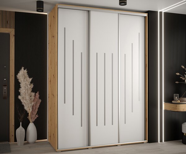 Šatní skříň s posuvnými dveřmi DAVOS 8, 170cm | DUB Artisan / bílá / stříbrné
