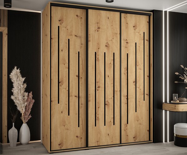 Šatní skříň s posuvnými dveřmi DAVOS 8, 190cm | DUB Artisan / černé pojezdy