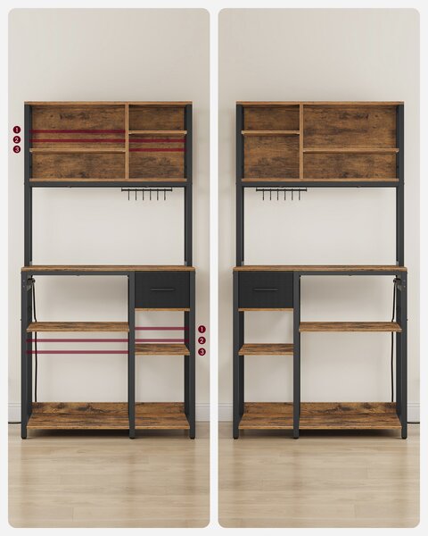 VASAGLE Kuchyňský regál se zásuvkovou lištou 80 x 180 x 40 hnědá černá