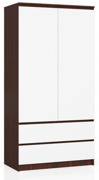 Šatní skříň S90 2 dvířka 2 zásuvky wenge/bílá