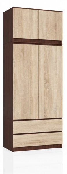 Šatní skříň s nadstavbou S90 2 dvířka 2 zásuvky wenge/dub sonoma