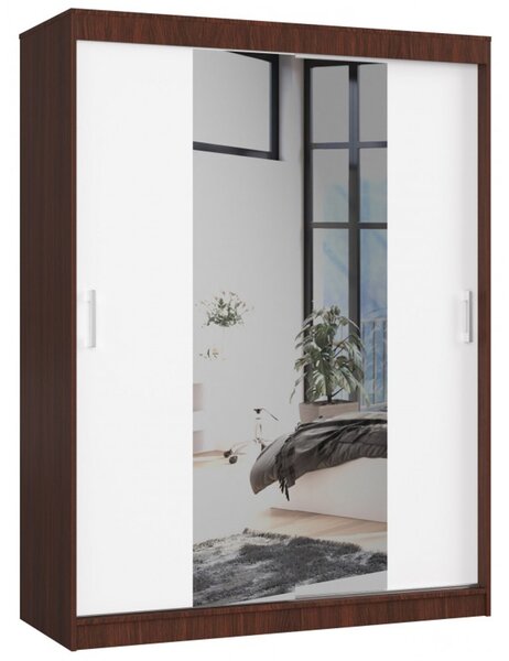 Šatní skříň posuvná 150cm CLP se zrcadlem wenge/bílá