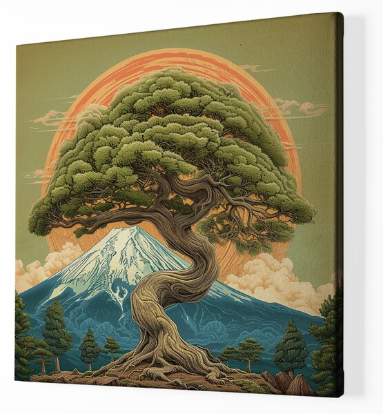 Obraz na plátně - Strom života Japonské slunce FeelHappy.cz Velikost obrazu: 60 x 60 cm