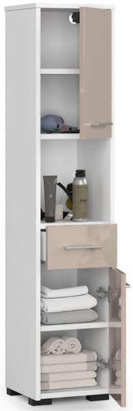 Koupelnová skříňka Fin 2D 1SZ 1W bílá/cappuccino lesk