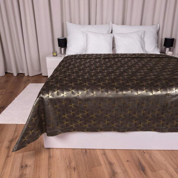 Biante Sametový přehoz na postel Isabela IBL-012 Rose Gold trojúhelníky na hnědém 140x200 cm