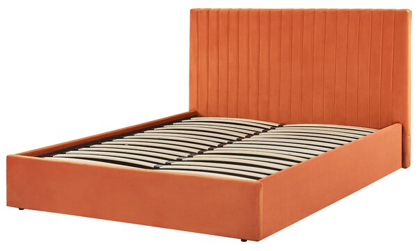Postel s úložným prostorem Umělý samet VION 160 x 200 cm Oranžová