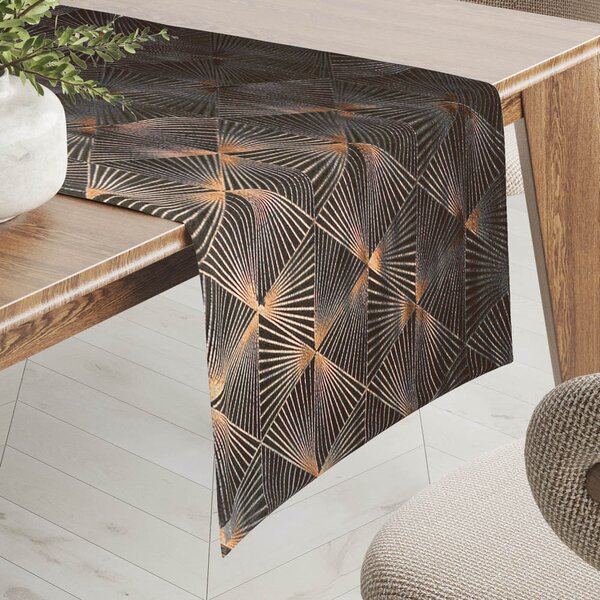 Biante Sametový běhoun na stůl Isabela IBL-012 Rose Gold trojúhelníky na hnědém 20x120 cm