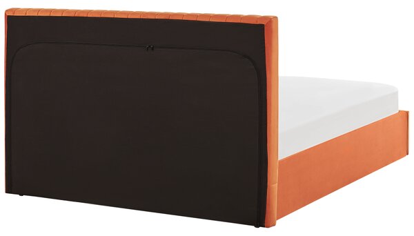 Postel s úložným prostorem Umělý samet VION 160 x 200 cm Oranžová