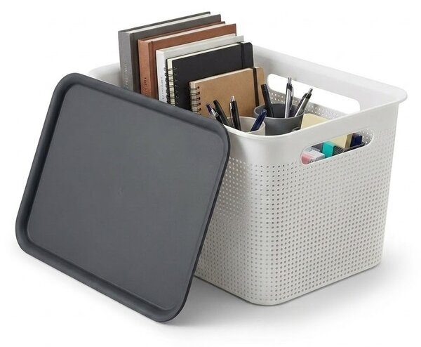 Rotho Úložný box s víkem a s madly BRISEN 16l, 36x26,2x21cm, bílý