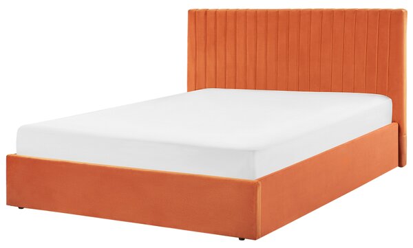 Postel s úložným prostorem Umělý samet VION 160 x 200 cm Oranžová