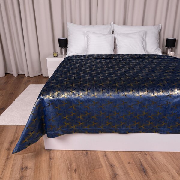 Biante Sametový přehoz na postel Isabela IBL-011 Rose Gold trojúhelníky na královsky modrém 140x200 cm